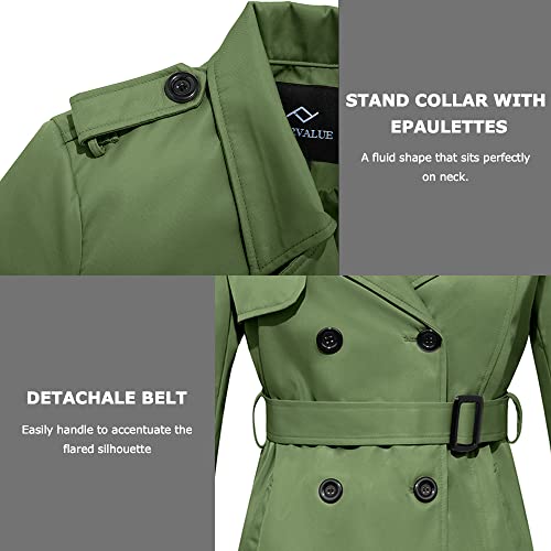 Farvalue Women's Long Trenchcoat Double Breasted Trench Coat Water Resistant Classic Peacoat With Belt Green Small #TOP5