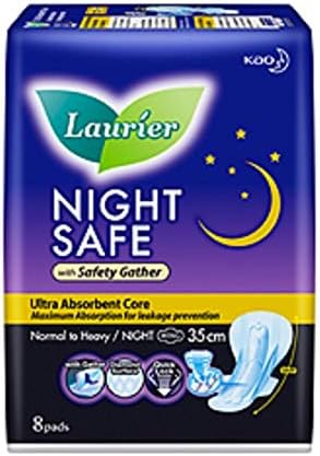 #MG LAURIER Nightsafe Safety Gather 35cm 8s -Safety Comfort with Gathers is specially designed to give you 360° leakage protection so you can sleep with peace-of-mind through the night.