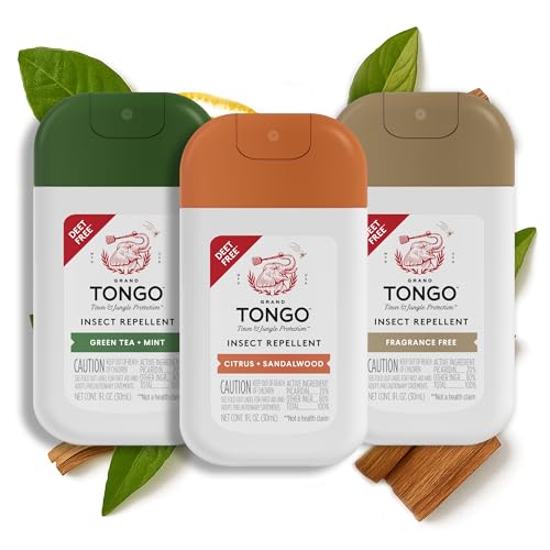 Grand Tongo DEET-Free Insect Repellent Spray 12 Hour Mosquito Protection Picaridin Pocket Pump Spray 1 oz Travel Size Variety Pack 3 Pack