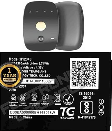 Image of H12348 Battery for Jio WiFi Dongle /Airtel WiFi / M2S Fi 2 / Wireless Router 4g FI2 / M2 hot spot Battery with 1 Year Warranty**** (Z32)
