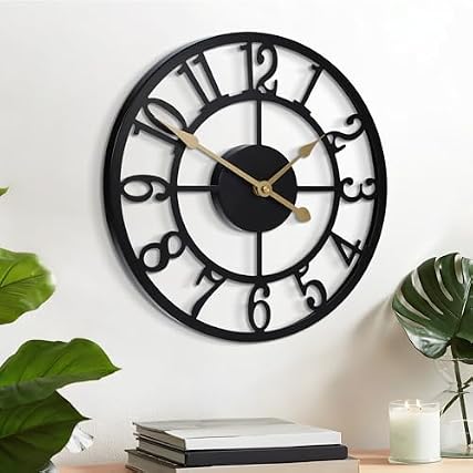 LEIKE Arabic Numeral Wall Clock 12 IN Battery Operated Black, Silent Non Ticking, Wall Clocks for
