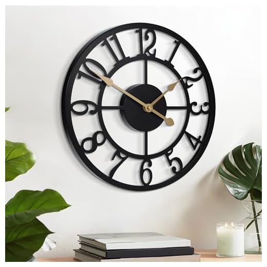 LEIKE Arabic Numeral Wall Clock 12 IN Battery Operated Black, Silent Non Ticking, Wall Clocks for