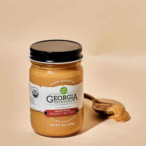Image of Georgia Grinders Organic Creamy Peanut Butter, Gourmet Nut Butter Spread, No Sugar Added, Vegan, Non-GMO, Gluten-Free, No Palm Oil, 12 Ounce (1 Pack)