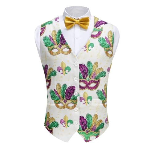 Image of yolsun Men's Mardi Gras Vest 3D-Print Festival Party Holiday Waistcoats Mardi Gras Outfit
