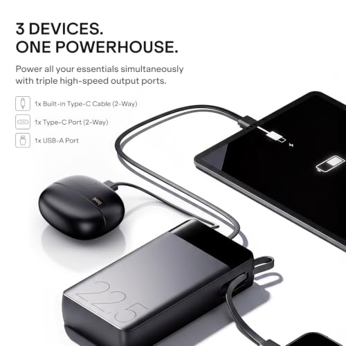 Image of boAt Apex PB400 with in-Built Type-C Cable; 20000 mAh 2-Way PD 22.5W Fast Charging Powerbank with Triple Output; Premium Finish; for Android, iPhone 17 /16 /Pro, Samsung, iPad (Noir Black)