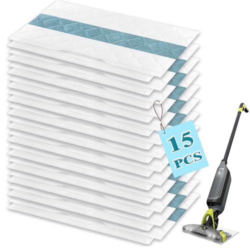 Disposable Hard Floor Pad Refills, Compatible with Shark VACMOP Pro VM252 VM251 VM250 VM200 VC205 QM250 VM190 VM200P12 VMP30 for use on All Sealed Floors (15 Pack)