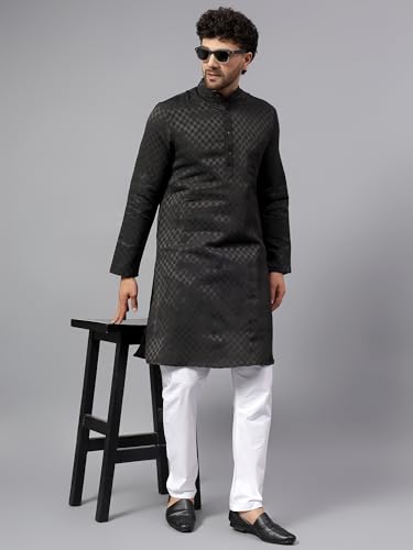 Image of LATEST CHIKAN Men's Checkered Cotton Blend Straight Kurta