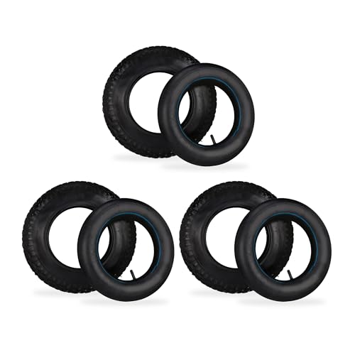 Relaxdays Ruedas de Carretilla con Cámaras de Aire, Set de 3, Neumáticos 3.50-8 para Carro, Perfil, hasta 154 kg, Negro