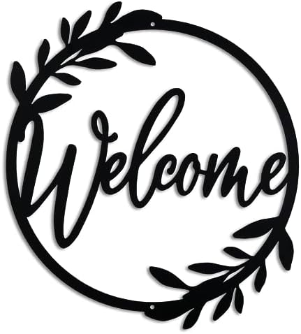 Amazon.com: AuldHome Metal Outdoor Welcome Sign; Black and White Enamel ...