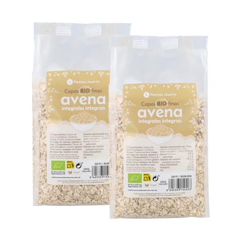 PLANETA HUERTO | Pack 2x Copos de Avena Finos ECO Sin Gluten – Copos de Avena 100% Natural, Vegana y Rica en Fibra, Omega 3 y Proteína Vegetal