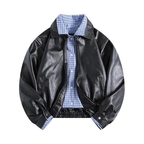 Veste en cuir pour homme veste revers carreaux manteau mi-saison haut