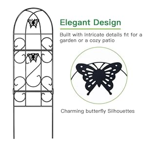AMAGABELI Garden Home 4 Pack Garden Trellis for Climbing Plants 60 x 18 Black Iron Trellis for Potted Plant Support Butterfly Metal Trellis for Climbing Roses Vine Flower Cucumber Clematis GT02