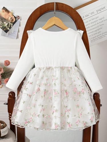 Image of Tagas Girls' Dress|Elegant Beige Baby Girl Dress with Lace Ruffles & Floral Embroidery - Long Sleeve Princess Birthday Party Dress | Comfortable & Stylish Kids Wear| PartFrock for Kids |