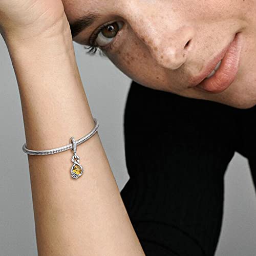 Image of The Golden Apple Dangle Charms 925 Sterling Silver Infinity Rose Flower Pendant with Yellow Cubic Zirconia for Bracelets