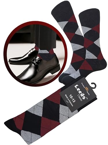 DIAMOND ARGYLE FORMAL DRESS SOCKS BURGUNDY 3 PAIRS NATURAL COTTON SIZE 10-132
