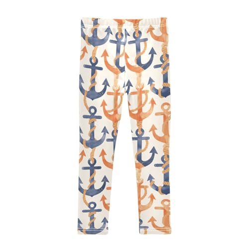 KLL Navy Blue Striped Rope and Ocean Watercolor Toddler Girls Legging Casual High Waisted Athleisure Pants Exercise2