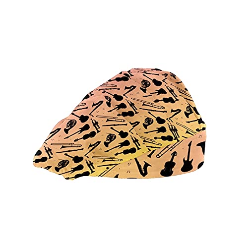 Gorra de mujer para cabello largo Trabajo sombrero con banda el�stica ajustable Gorras de trabajo para hombres Trabajo cabeza bufanda 3D impreso sombreros instrumentos musicales Jazz
