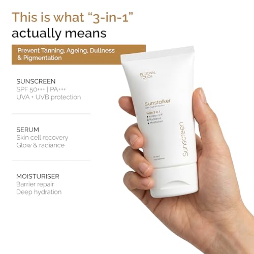 Image of Personal Touch Sunscreen SPF50 PA++++ for Face | Sunstalker Korea 3 in 1 Formula | with Niacinamide | Tanning & Aging Defense | Lightweight No White Cast | Oil-Free, Acne Safe | 30 ml