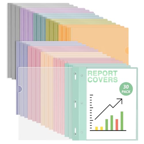 Ndsox 30 Pack Clear Front Report Covers with 3-Prong Fasteners for 8.5"x11"