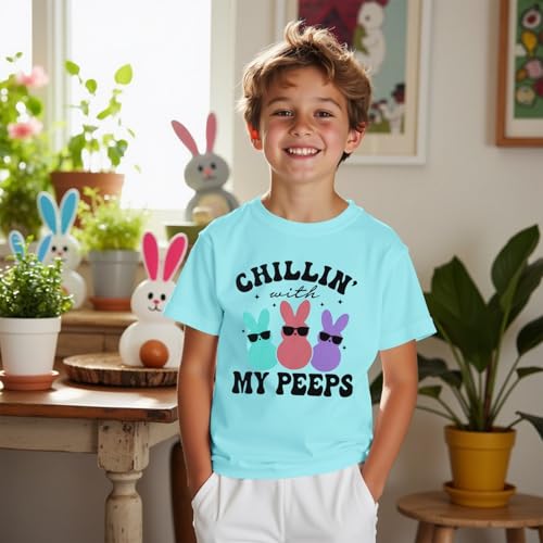 Boy Easter Shirt Funny Chillin with My Peeps T-Shirt Bunny Sunglasses Graphic Short Sleeve Tee Tops3