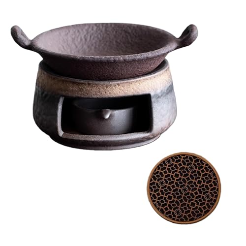 Suseiuua Calentador de té de cerámica con soporte para velas de té para difusión de aceites esenciales y calefacción de tetera para relajación, calentador de tés