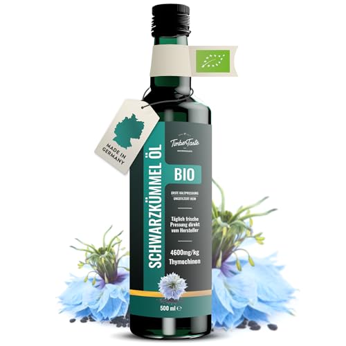 Schwarzkümmelöl Bio kaltgepresst 500ml – ungefiltert, hoher Thymochinongehalt & ohne Zusatzstoffe – Premium Schwarzkümmel Öl naturrein aus deutscher Ölmanufaktur