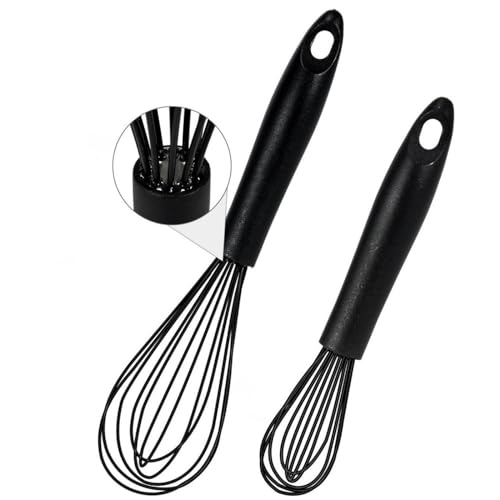 Schneebesen Silikon Set, 2 St&uuml;ck Schwarz R&uuml;hrbesen, Silikondr&auml;hte Ballonschneebesen f&uuml;r Mischen, Schneebesen, Schlagen, Aufsch&auml;umen und R&uuml;hren (8.5',10')