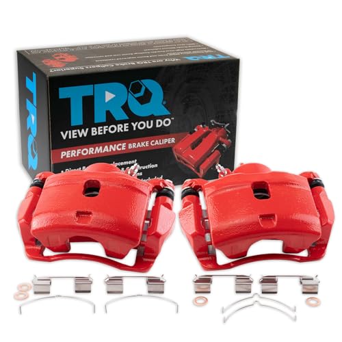 Image of TRQ Front Brake Caliper Set Painted Red Brackets Compatible with 2002-2004 Honda CR-V 2003-2011 Honda Element