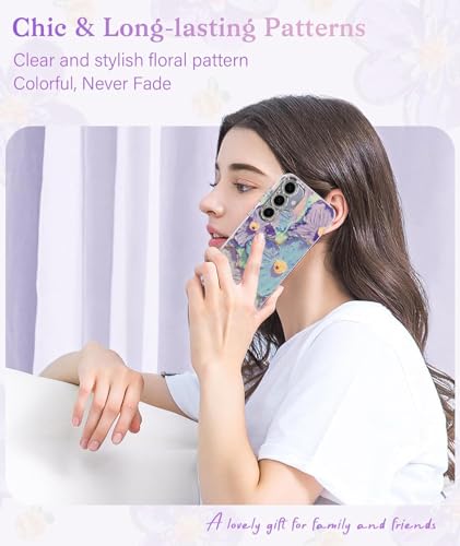 Image of VONZEE Samsung Galaxy S23 5G Case, Laser Flower Oil Painting Design, Cute Colorful Blue Ray Bumper, Full Camera Protection, Shockproof PC+TPU Glossy Shiny Protective Cover for Women & Girls, Green