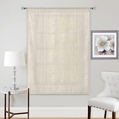 H.versailtex Tie Up Linen Curtains 63 Inch Length Nature Linen Textured Privacy Curtain Multi Hanging Ways Shade Balloon Window Shade Rod Pocket Casual Curtain - 42X63 - Ivory #TOP1