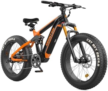 Asomtom Electric Bike for Adults E Bikes 48V 15Ah Peak 1000W Motor 28+ MPH Snow Beach Mountain Ebike Removable Cells Battery Electric Bikes Adult 26"X4" Fat Tire E Bike 7-Speed Orange