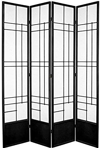 Oriental Furniture 7 ft. Tall Eudes Shoji Screen - Black - 4 Panels