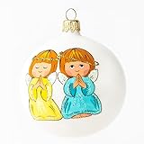  Polish Gallery Weihnachtsdekoration, zwei betende Engel, geblasene Glaskugel 80 mm (betende Engel, weiß – gelb/blauer Engel)