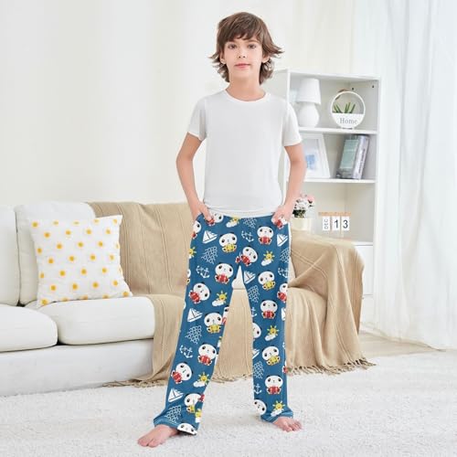Panda Anchor Ship Boys Long Pants Soft Trousers Elastic Waist Kids Lounge Bottoms with Pockets S-XL 5