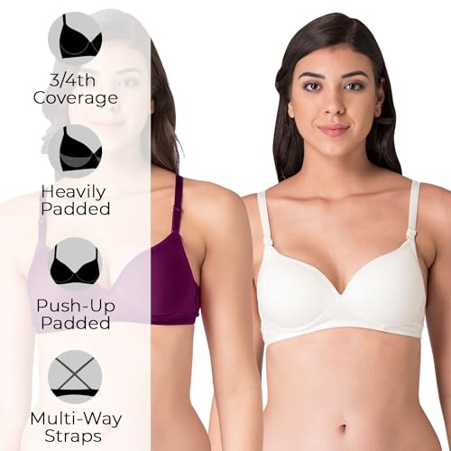 Image of Komli - Heavily Padded Push-Up Bra - Cotton Rich - Balconette - 3 /4th Coverage, Seamless, Wireless, Multiway Straps - T-Shirt Bra