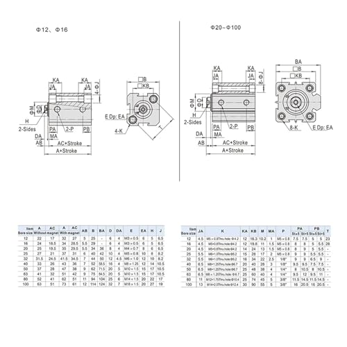 Vérin pneumatique SDA50 course 125mm à piston compact double effet