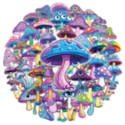 Image of 50 Pcs Mushroom Holographic Stickers for Teens- Transparent Waterproof PET Stickers for Journal, Phone Case, Cup, Laptop, Scrapbook- Ins Aesthetic Scrapbook Decorations