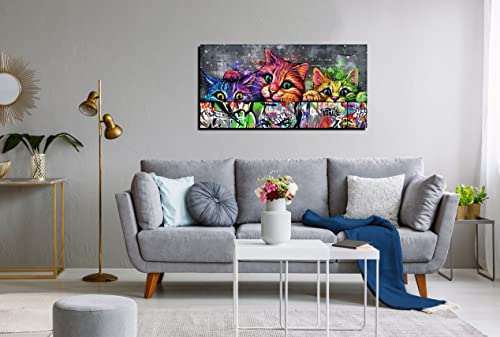 Gugika Graffiti Canvas Wall Art For Living Room, Cat Cute Wall-Art For Bedroom, Banksy Street Art Print Painting Wall Decor For Teen Girls Room, Stretched And Framed Ready To Hang Picture Size 40X20 #TOP6
