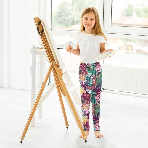 CaTaKu Girls Leggings Tigers Jungle Palm Leggings for Girls Kids Athletic Workout Yoga Pants Size 4-10T2