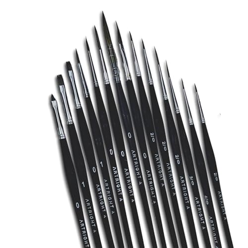 Image of Miniature Fine Detailing Thin Brush Set of 14pcs, Brushes for Acrylic, Oil, Watercolor & Gouche Painting, Ideal for Beginner & Professional, Wooden Handle Synthetic Bristle