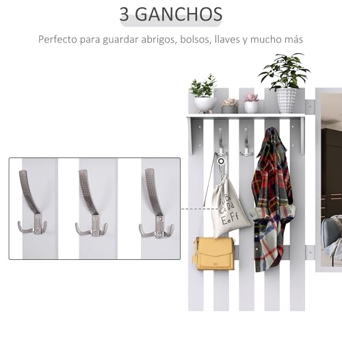 HOMCOM Conjunto de Recibidor de Entrada con Espejo Perchero y Zapatero Muebles de Entrada con 3 Ganchos Estante y 2 Cajones para Pasillo Blanco - imagen 4