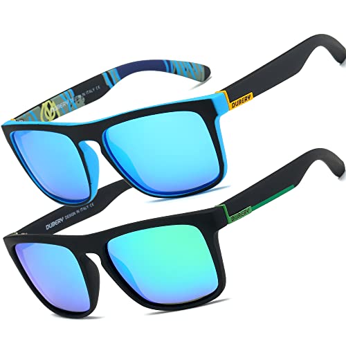 Image of HGDGears Mens Sunglasses Polarized With UV400 Protection Driving Travel Sun Glasses for Outdoor (2pack(Green/Black Temple+Blue))