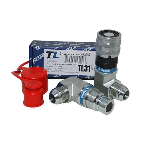TL Topline 1/2" Body with 90 deg. Elbow 3/4” JIC Male Thread | Flat Face Hydraulic Quick Connect Coupler | Skid Steer Bobcat Attachment | ISO 16028 Heavy-Duty Coupling Sets with Dust Caps | Model TL31 by TL Topline - Used condition - US$71.65