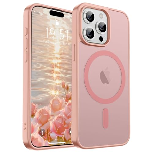 Image of SUPFINE Magnetic for iPhone 15 Pro Max Case (Compatible with MagSafe) (Military Grade Drop Protection) Slim Translucent Matte Shockproof with Anti-Fingerprint Phone Case,Pink