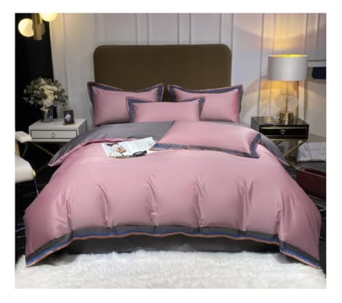 IWENZHKPA Juego De Cama Juego De Sábanas 4 Piezas, Edredón Satén, Funda Nórdica, Ultrasuaves Algodón Fibra Larga Juegos Ropa Camas(Pink,1.5-1.8m)