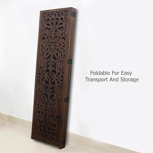 Image of Classic Wood and Craft Wooden Room Divider Partition for Living Room, Privacy Partition, Partition Wall, Divider for Makeup Studio /Office (4 Panels - Withoout Legs, Full Intricate Frame)