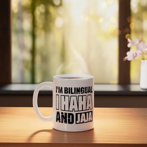 Taza de cerámica 11 oz I’m Bilingual I Haha And Jaja blanca miniatura 3