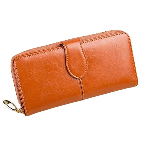 Women's Wallet RFID Anti-theft Protection Women Leather Wallet Oil Wax Leather Mobile Phone Bag Retro Wallet Handbag(Brown)2