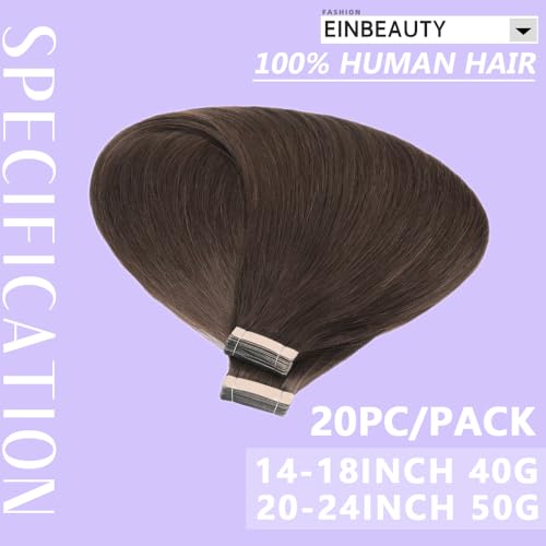 EINbeauty Extension Capelli Veri Biadesivo, Marrone scuro Extension Biadesive Capelli Veri Invisibile Tape in Hair Extension Human Hair Extension Capelli Veri Umani 20pcs 35cm 40g(14inch,2#)