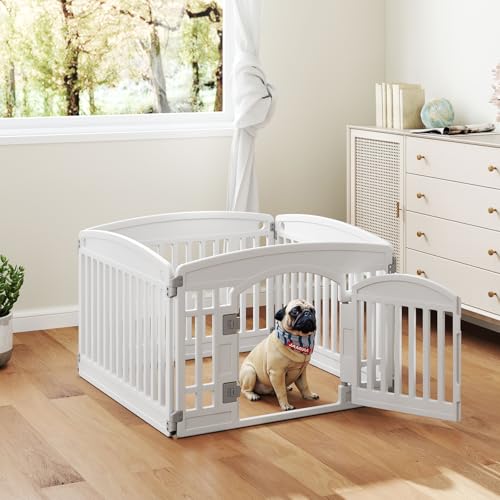 Image of DUMOS Plastic Dog Playpen, 24 Inch 4 Panels Small Pet Fence Play Pen